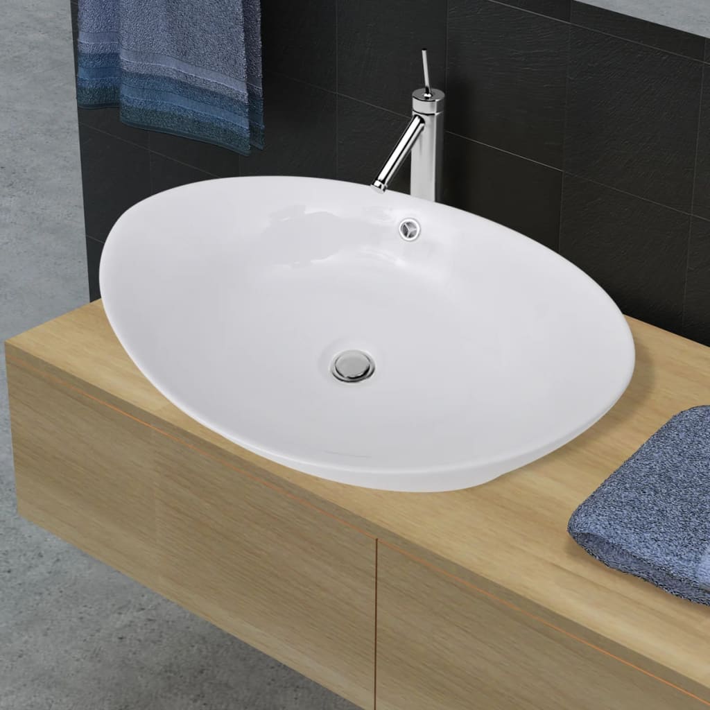 Lavello Ovale In Ceramica Di Lusso Con Troppopieno 59 X 38,5 cm