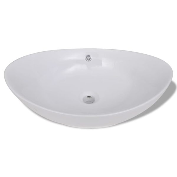 Lavello Ovale In Ceramica Di Lusso Con Troppopieno 59 X 38,5 cm - Image 3