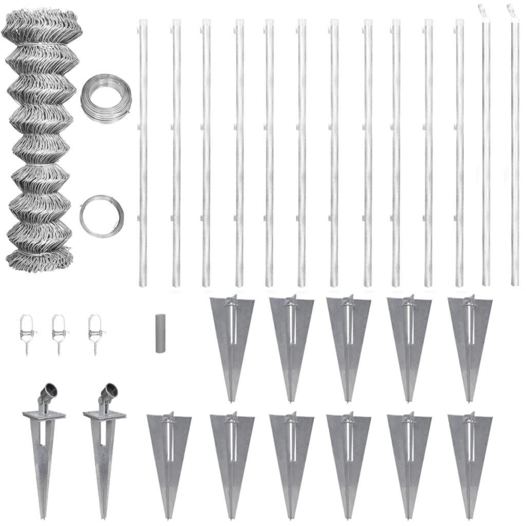 Recinzione A Rete Con Pali E Spuntoni Acciaio Zincato 25x1,25 M