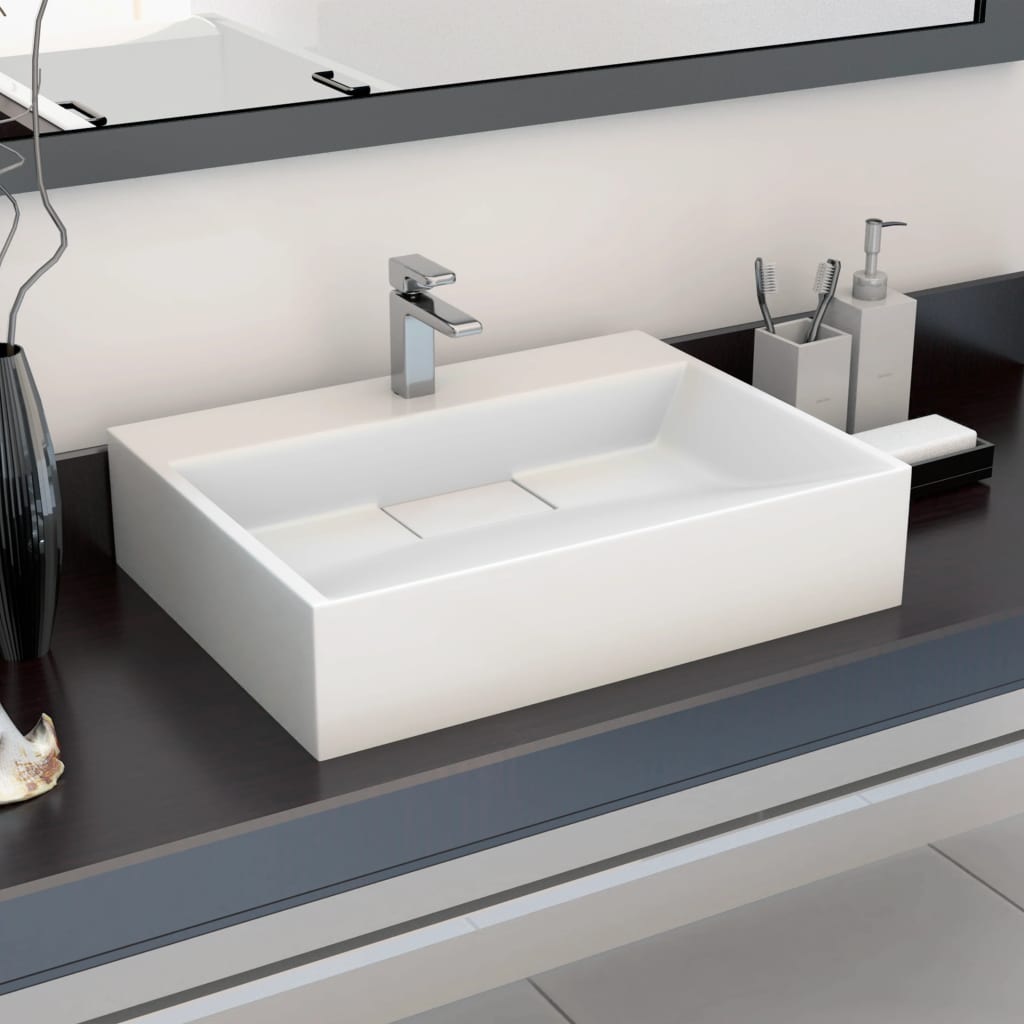 Lavandino 50x38x13 Cm Blocco In Marmo/minerale Bianco