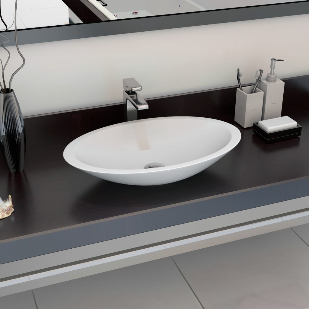 Lavandino 59,3x35,1x10,7 Cm Blocco In Marmo/minerale Bianco
