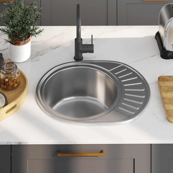 Lavello Da Cucina Con Filtro E Sifone Ovale In Acciaio Inox - Image 3