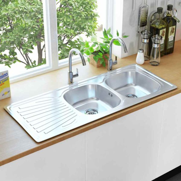 Lavello Da Cucina Doppio Con Filtro E Sifone In Acciaio Inox - Image 4