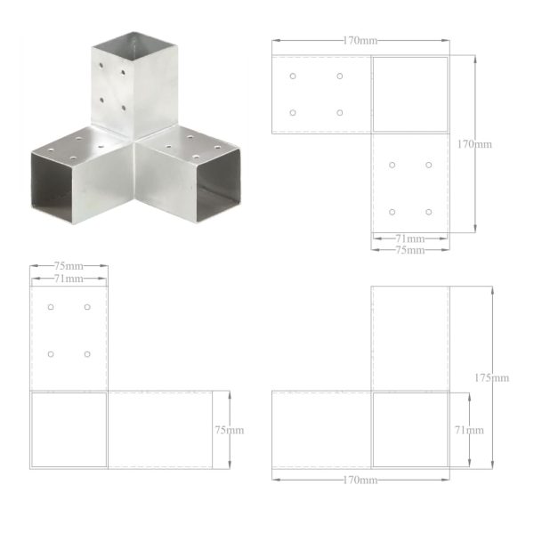 Connettore Per Pali A Forma Di Y In Metallo Zincato 71x71 mm - Image 6