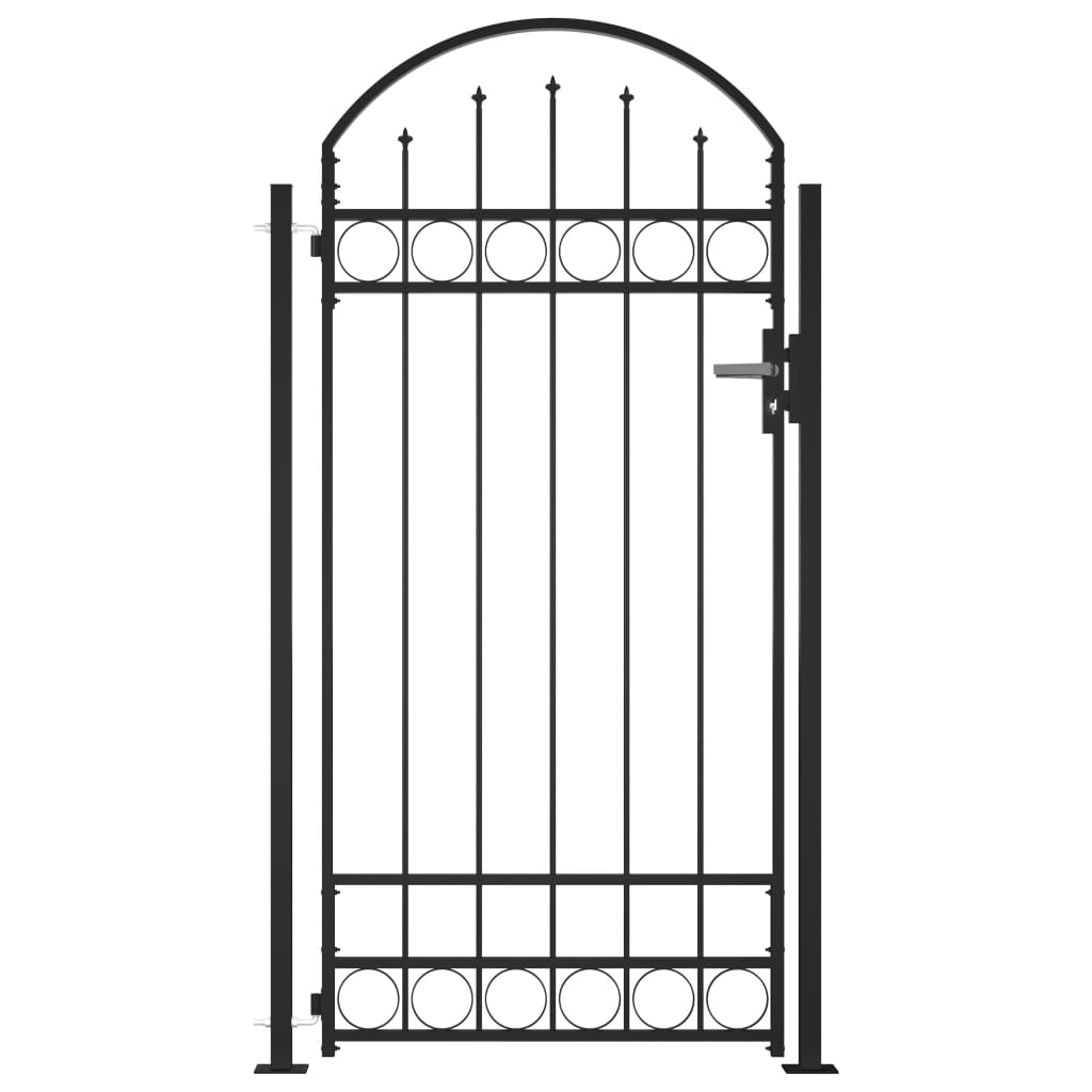 Cancello Per Recinzione Ad Arco Con 2 Pali 105x204 Cm Nero