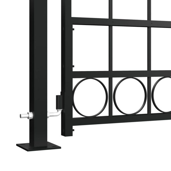 Cancello Per Recinzione Ad Arco Con 2 Pali 105x204 Cm Nero - Image 3