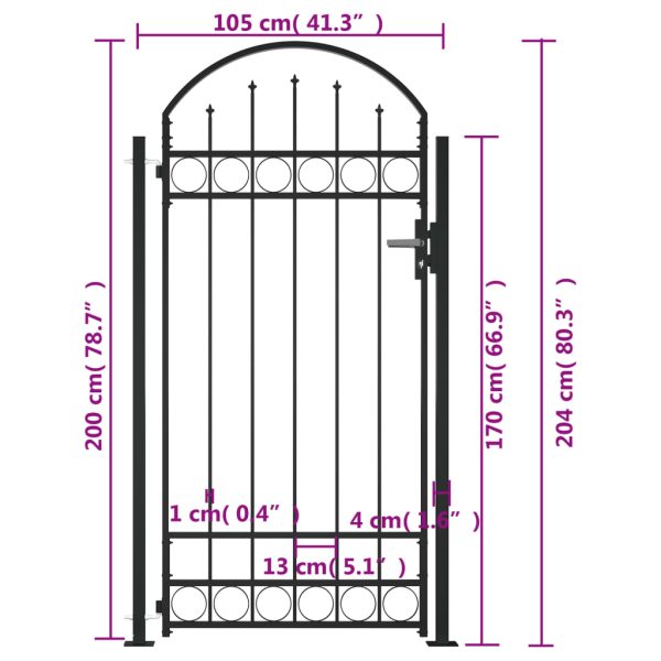 Cancello Per Recinzione Ad Arco Con 2 Pali 105x204 Cm Nero - Image 5