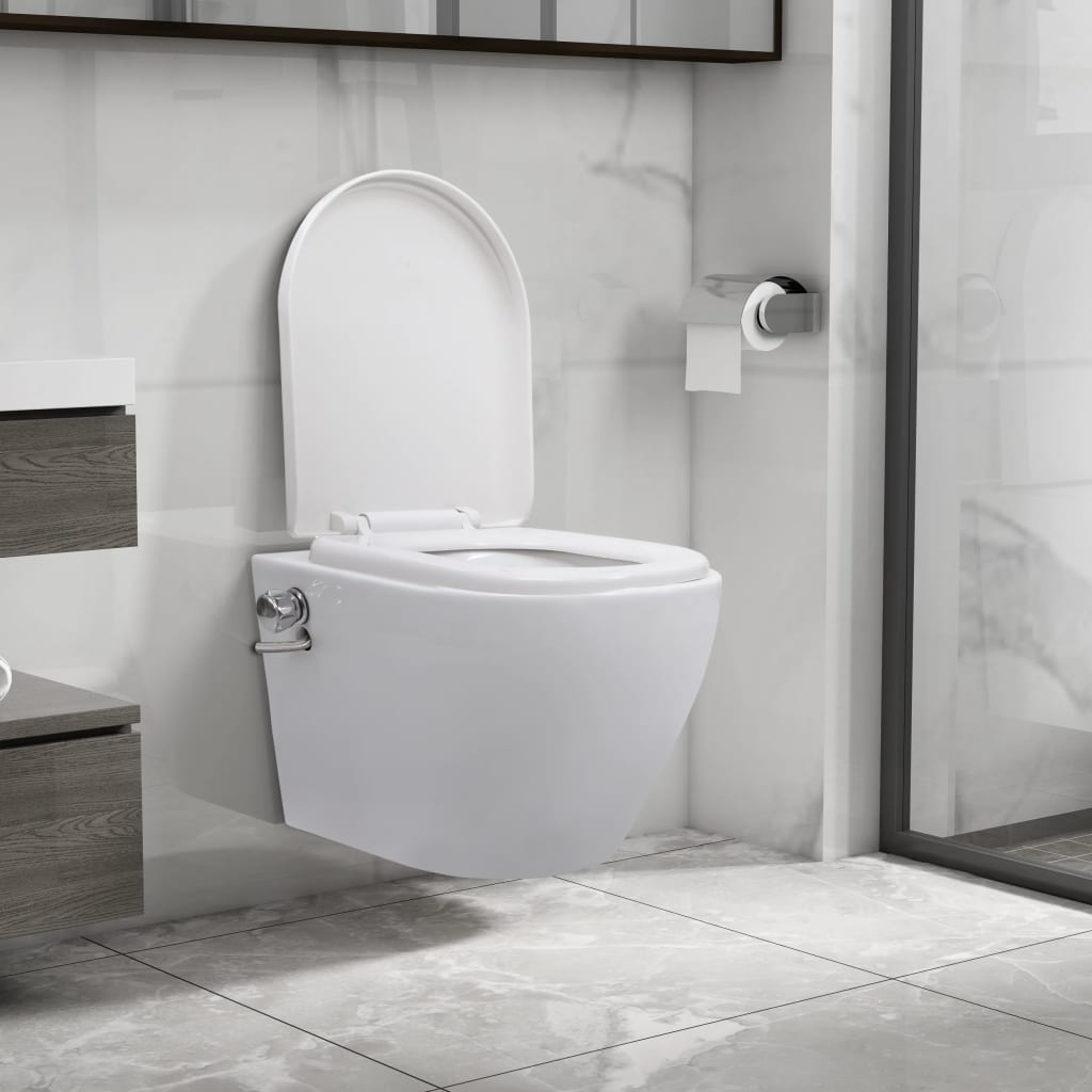 Toilette Senza Bordo Sospesa Con Funzione Bidet Ceramica Bianca