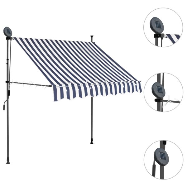 Tenda Da Sole Retrattile Manuale Con Led 150 Cm Blu E Bianca - Image 3