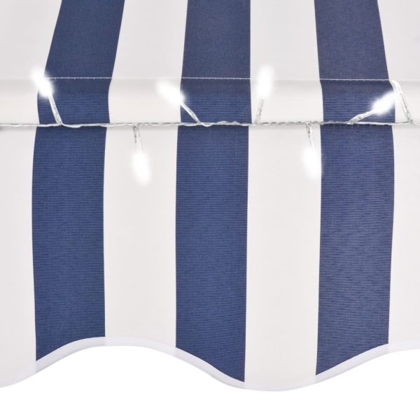 Tenda Da Sole Retrattile Manuale Con Led 150 Cm Blu E Bianca - Image 5