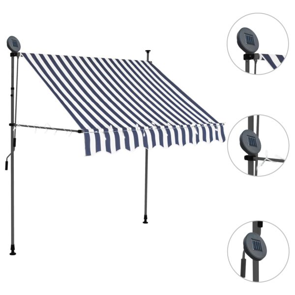 Tenda Da Sole Retrattile Manuale Con Led 200 Cm Blu E Bianca - Image 3