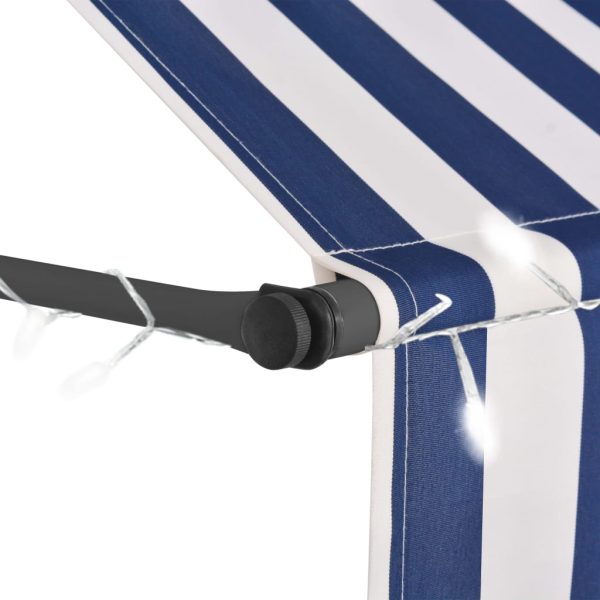 Tenda Da Sole Retrattile Manuale Con Led 200 Cm Blu E Bianca - Image 4