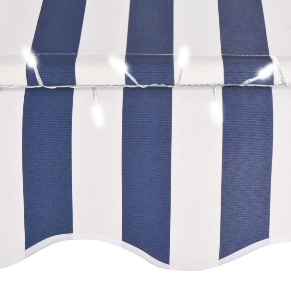 Tenda Da Sole Retrattile Manuale Con Led 200 Cm Blu E Bianca - Image 5