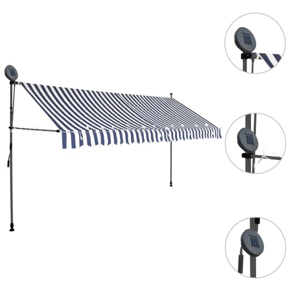 Tenda Da Sole Retrattile Manuale Con Led 350 Cm Blu E Bianca - Image 3