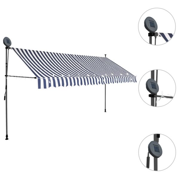 Tenda Da Sole Retrattile Manuale Con Led 400 Cm Blu E Bianca - Image 3