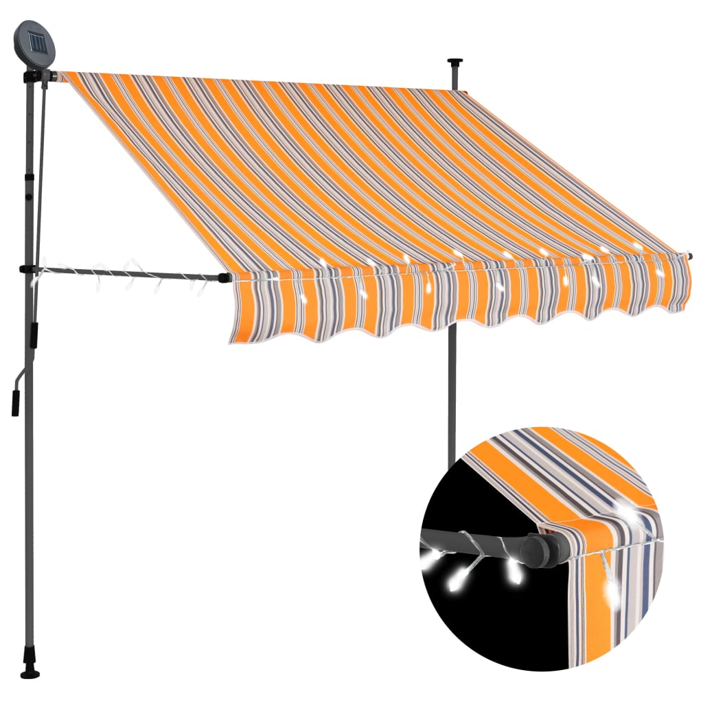 Tenda Da Sole Retrattile Manuale Con Led 200 Cm Gialla E Blu