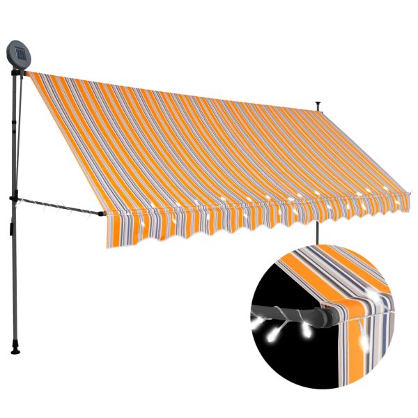 Tenda Da Sole Retrattile Manuale Con Led 350 Cm Gialla E Blu