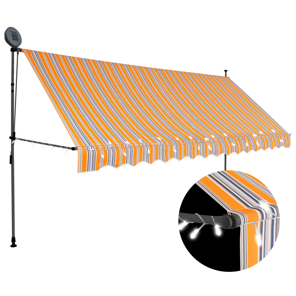 Tenda Da Sole Retrattile Manuale Con Led 400 Cm Gialla E Blu