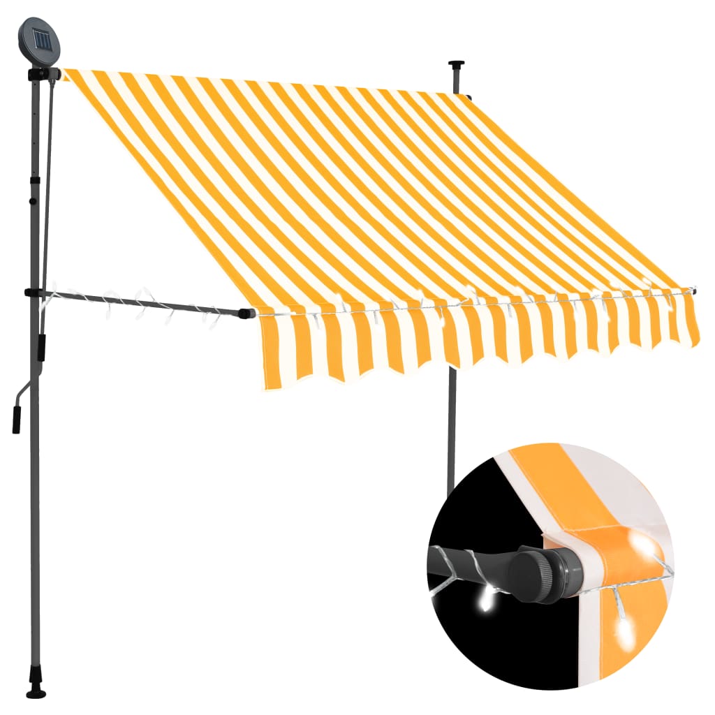 Tenda Da Sole Retrattile Manuale Led 200 Cm Bianca E Arancione