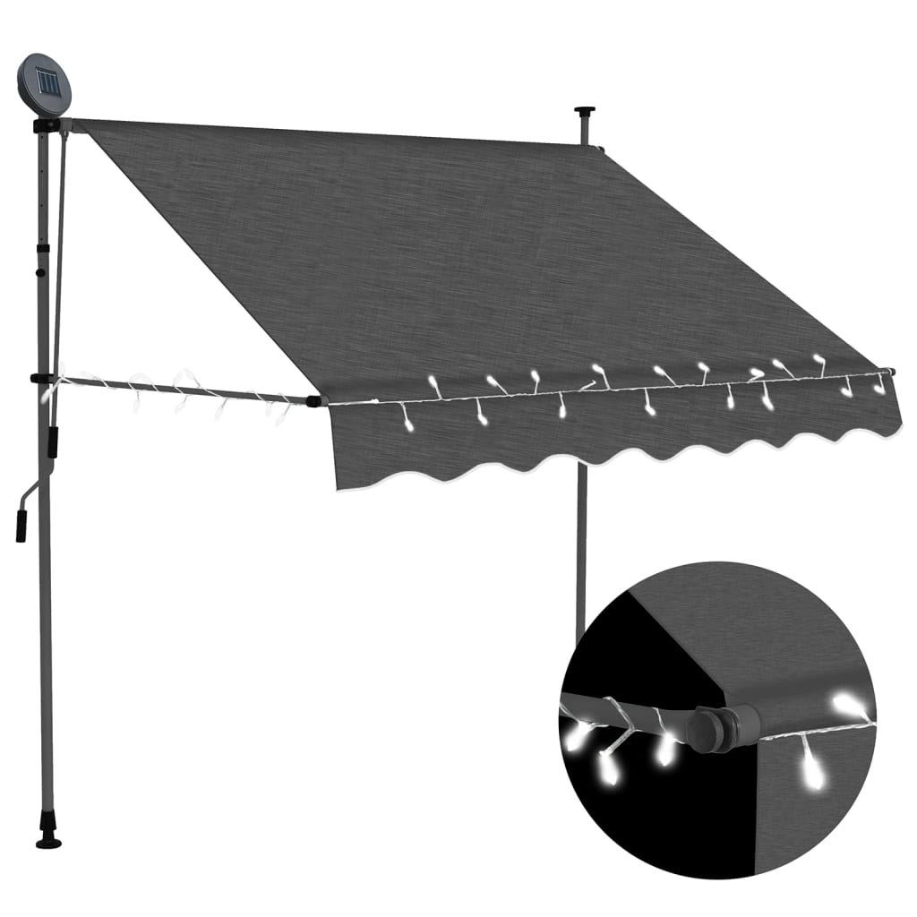 Tenda Da Sole Retrattile Manuale Con Led 150 Cm Antracite