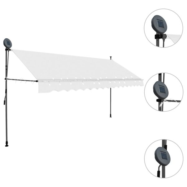 Tenda Da Sole Retrattile Manuale Con Led 350 Cm Crema - Image 3