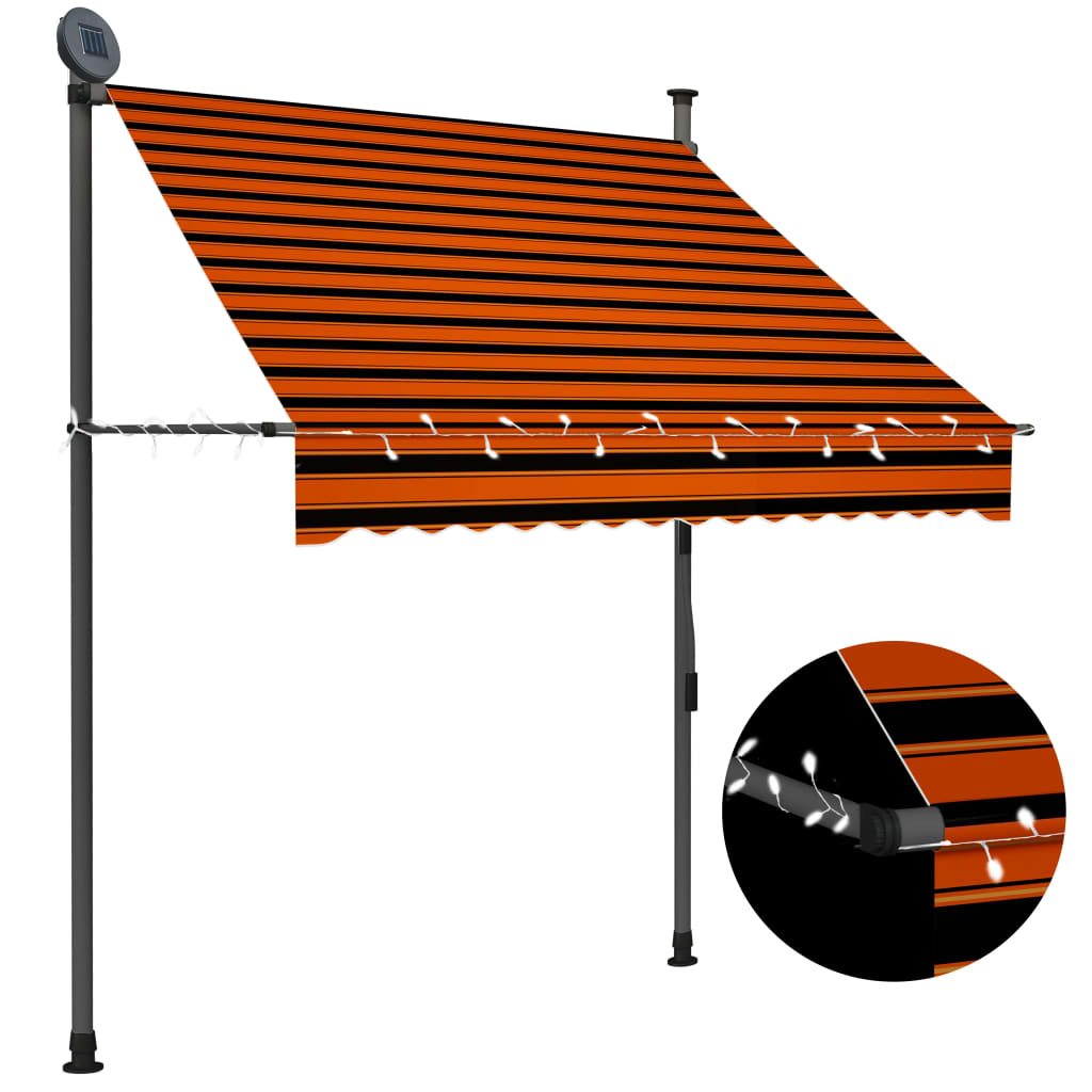 Tenda Da Sole Retrattile Manuale Led 150 Cm Arancione E Marrone