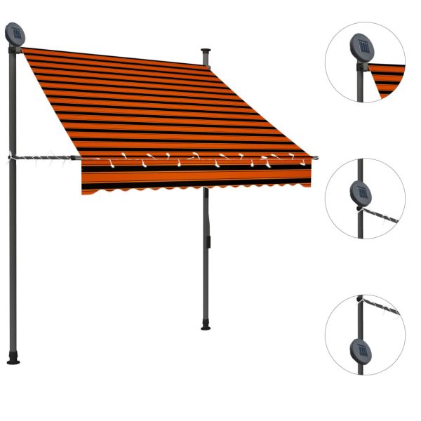 Tenda Da Sole Retrattile Manuale Led 150 Cm Arancione E Marrone - Image 3