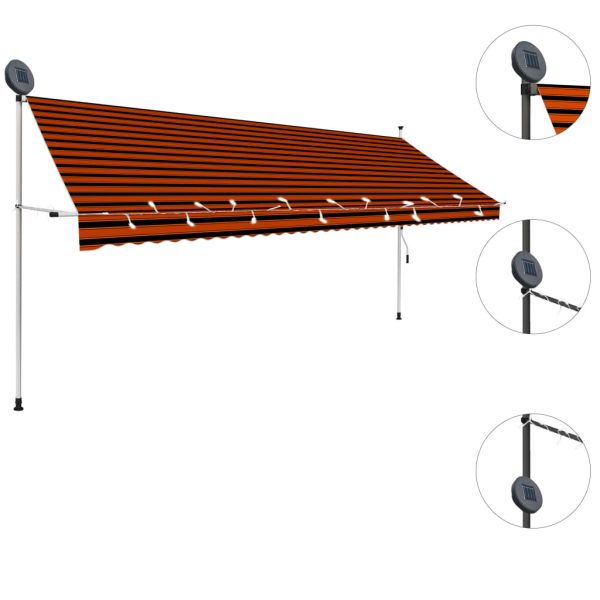 Tenda Da Sole Retrattile Manuale Led 400 Cm Arancione E Marrone - Image 4