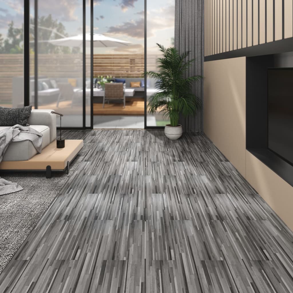 Listoni Pavimento In Pvc 4,46m² 3mm Autodesivi Grigio A Strisce