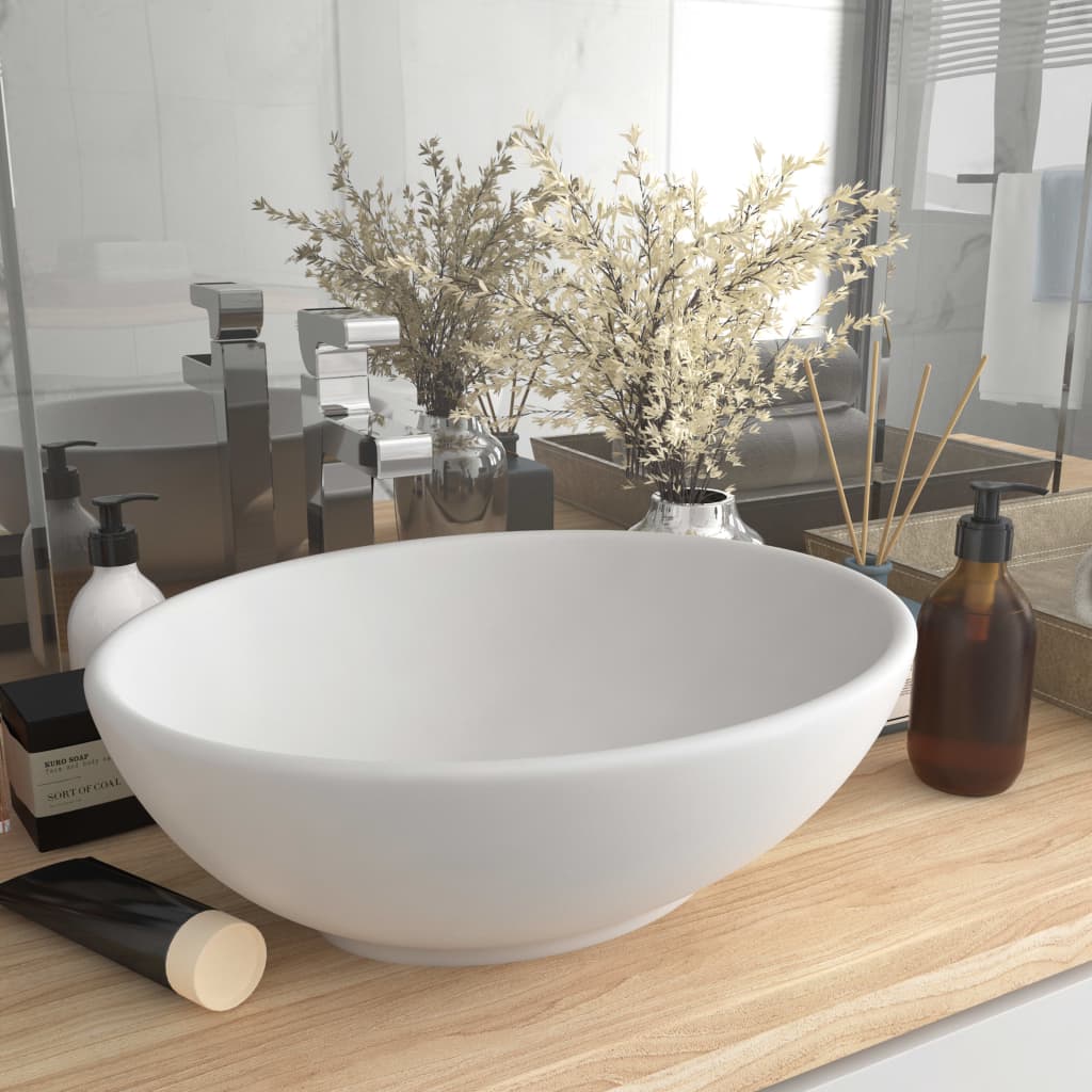 Lavandino Lusso Ovale Bianco Opaco 40x33 Cm In Ceramica