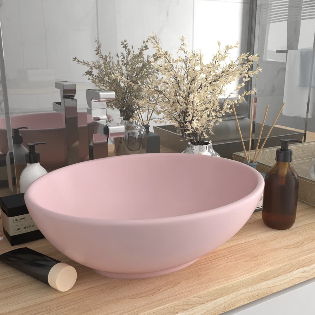 Lavandino Lusso Ovale Rosa Opaco 40x33 Cm In Ceramica