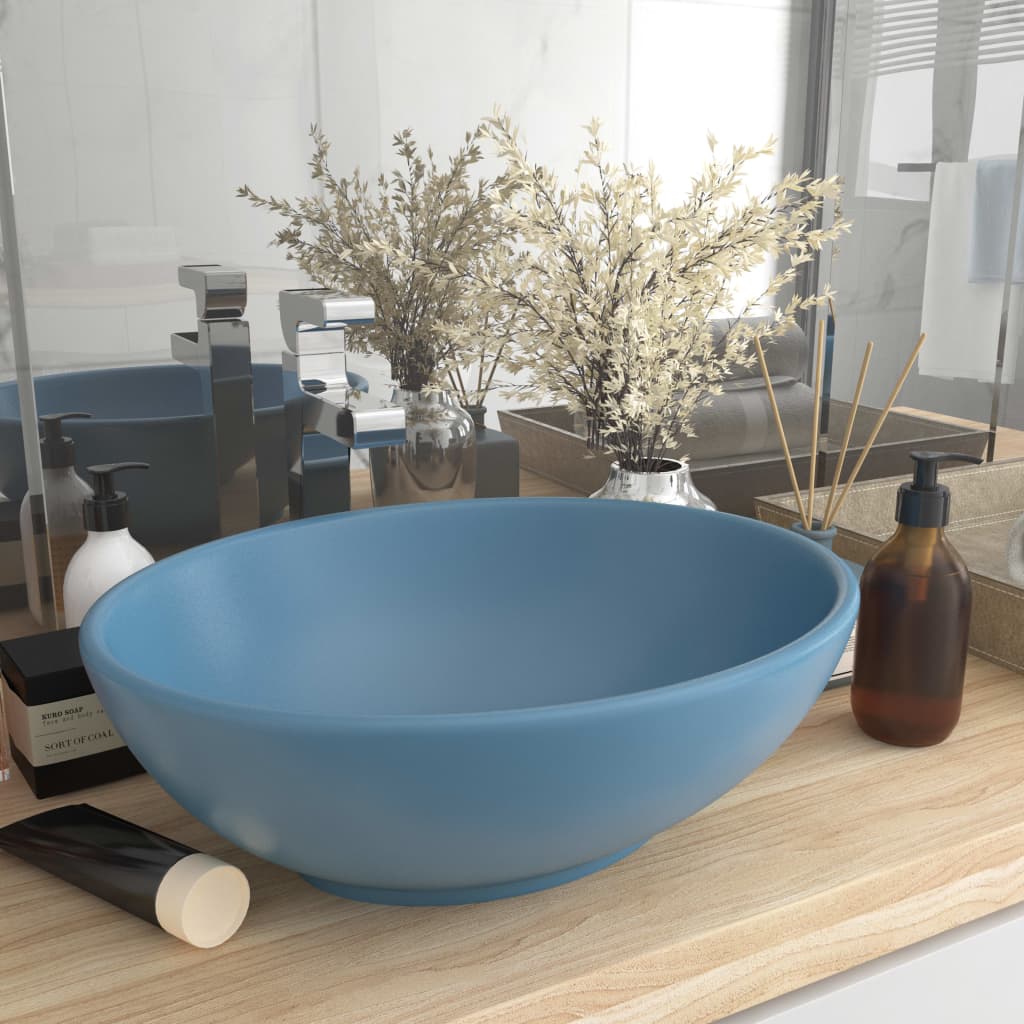 Lavandino Lusso Ovale Azzurro Opaco 40x33 Cm In Ceramica