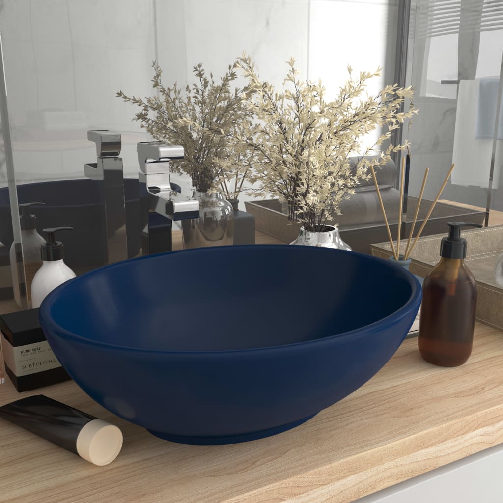 Lavandino Lusso Ovale Blu Scuro Opaco 40x33 Cm In Ceramica