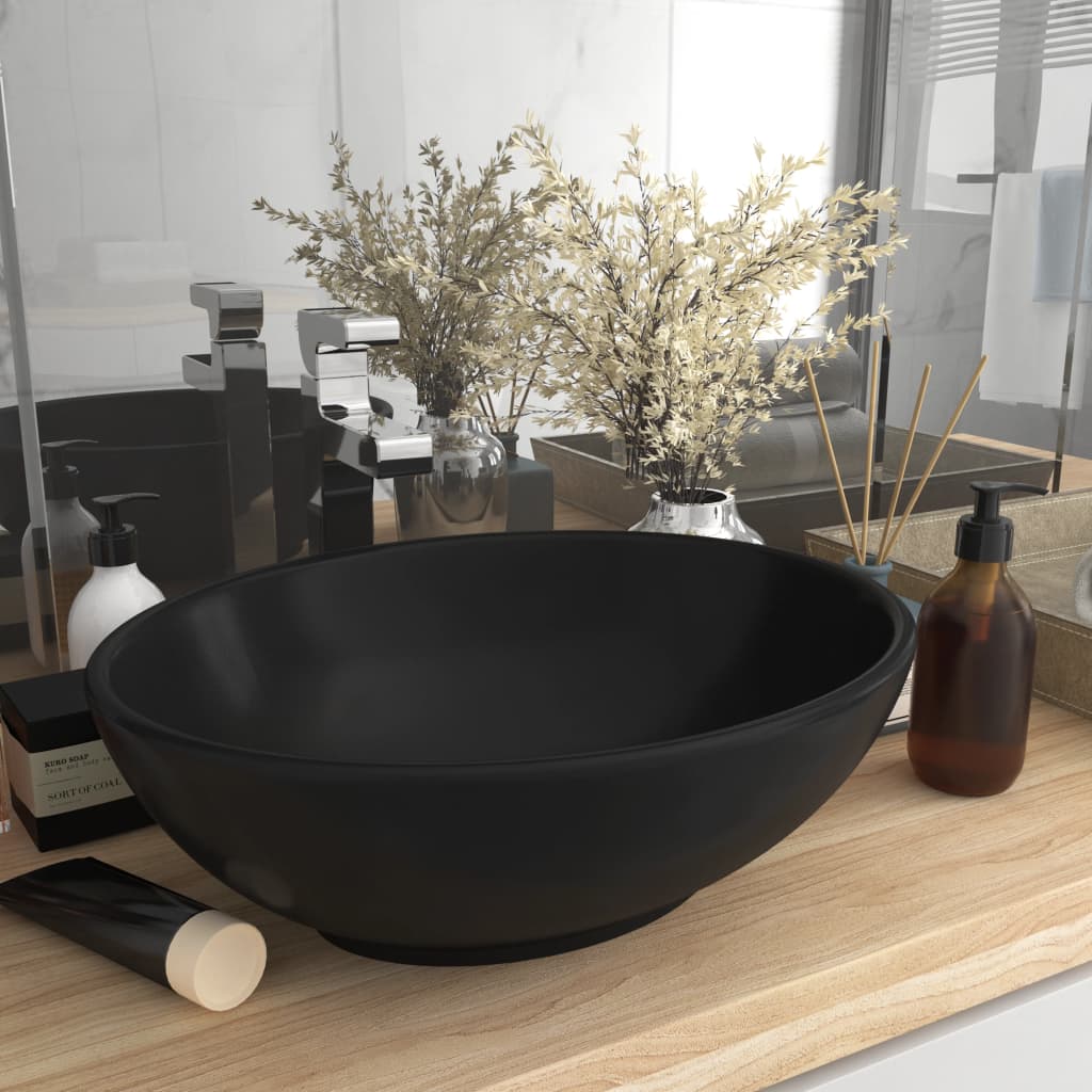 Lavandino Lusso Ovale Nero Opaco 40x33 Cm In Ceramica