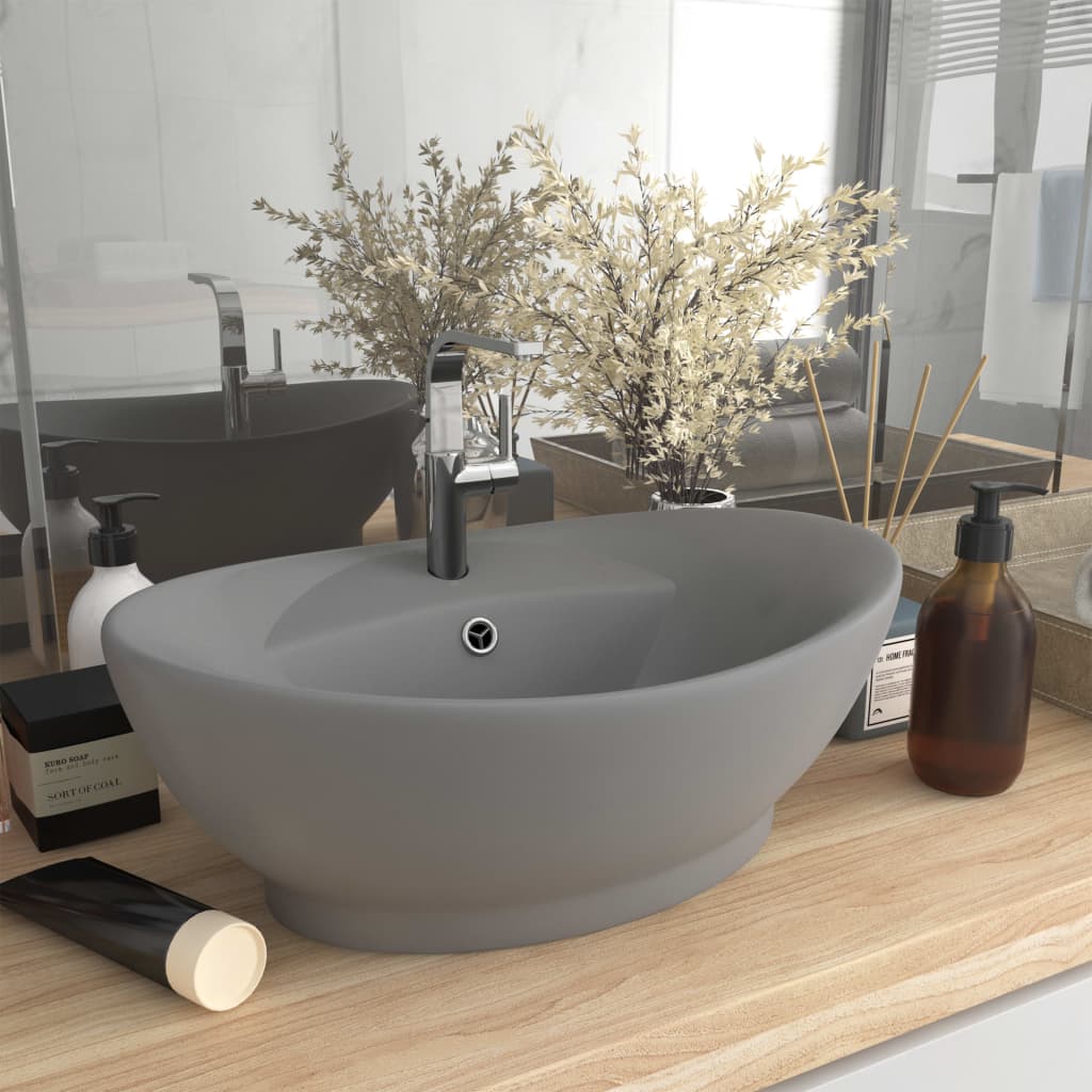 Lavabo Con Troppopieno Ovale Turchese Grigio 58,5x39 Cm Ceramica
