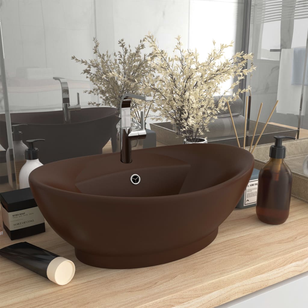 Lavabo Con Troppopieno Ovale Marrone Opaco 58,5x39cm Ceramica