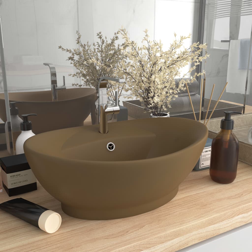 Lavandino Con Troppopieno Ovale Crema Opaco 58,5x39cm Ceramica