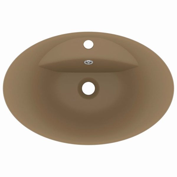 Lavandino Con Troppopieno Ovale Crema Opaco 58,5x39cm Ceramica - Image 4