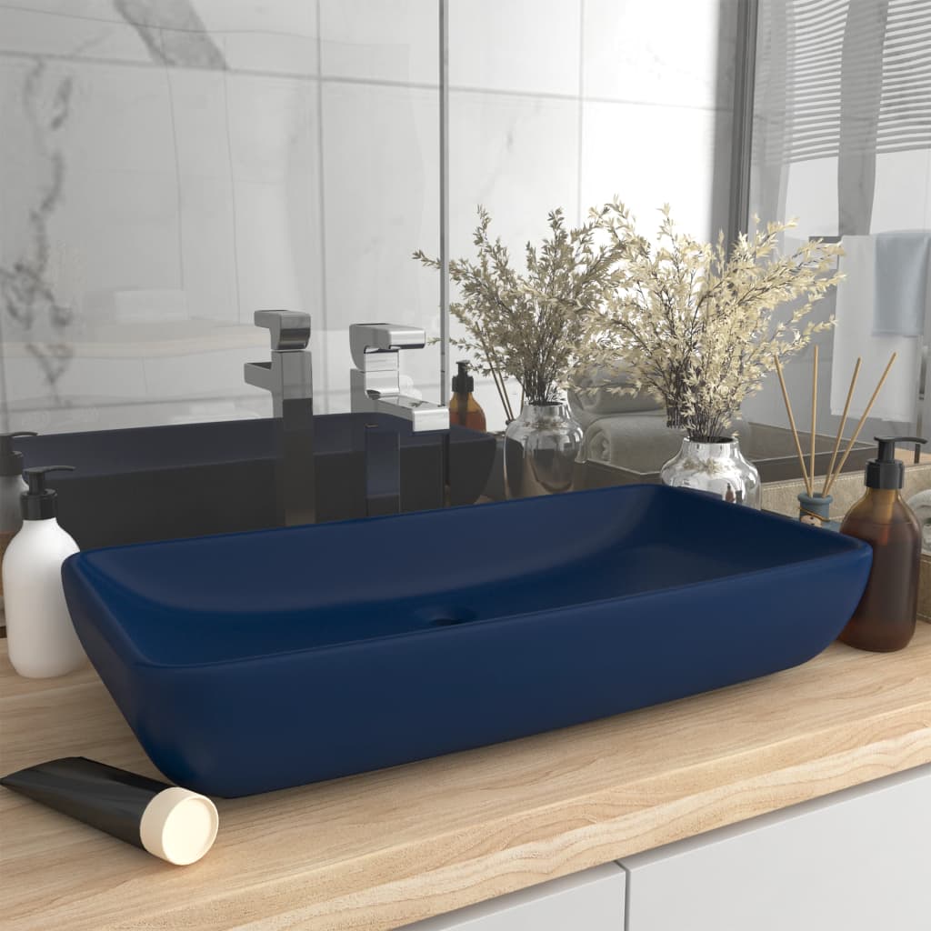 Lavabo Lusso Rettangolare Blu Scuro Opaco 71x38 Cm In Ceramica
