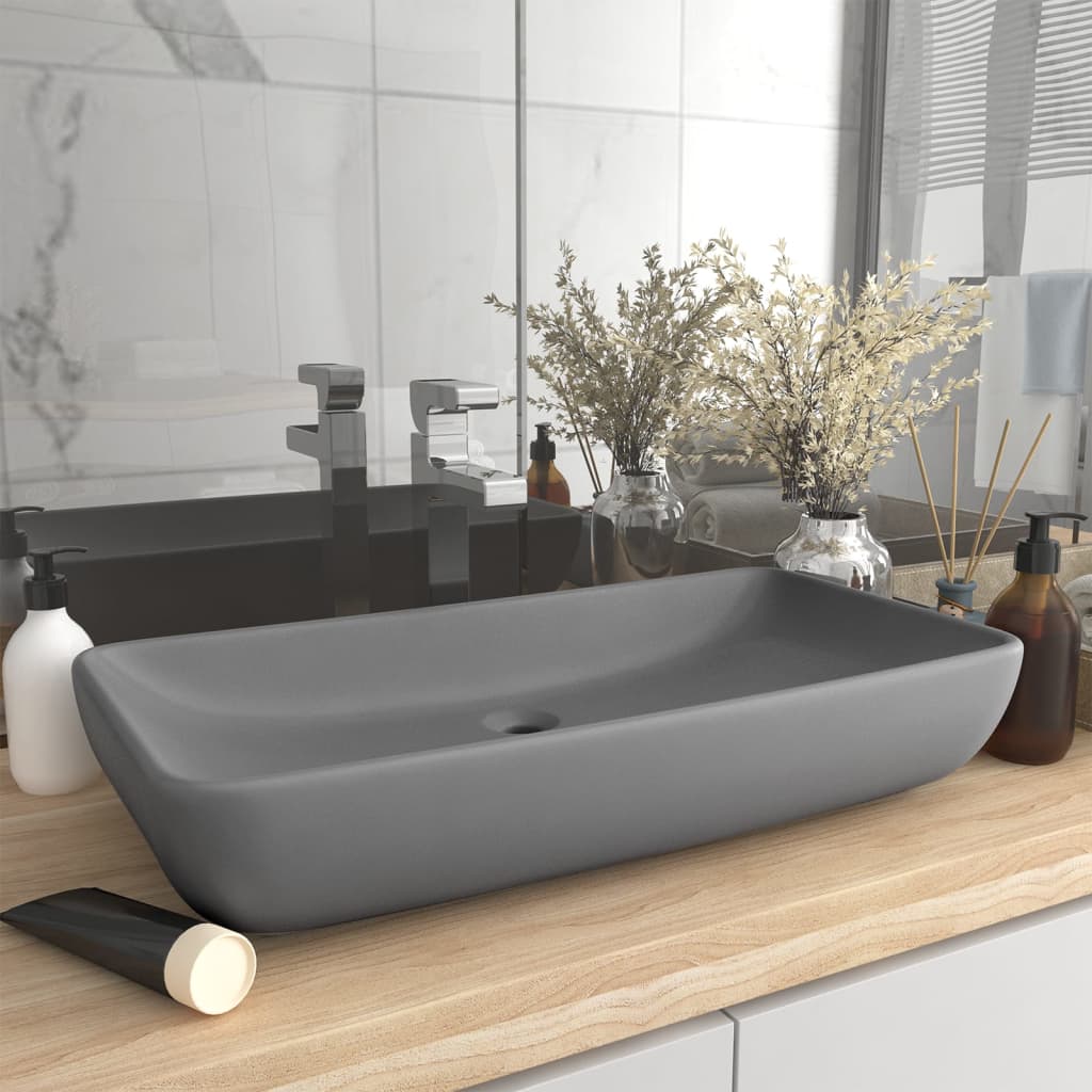 Lavabo Lusso Rettangolare Grigio Chiaro Opaco 71x38 Cm Ceramica