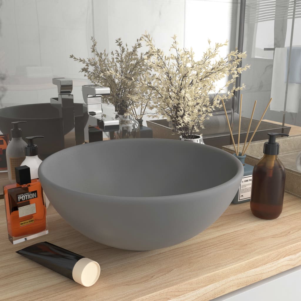 Lavandino Lusso Rotondo Grigio Chiaro Opaco 32,5x14 Cm Ceramica