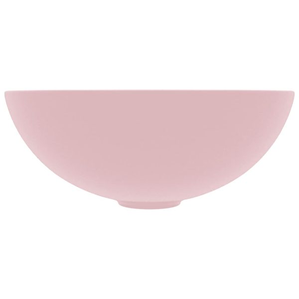 Lavandino Da Bagno In Ceramica Rosa Opaco Rotondo - Image 3