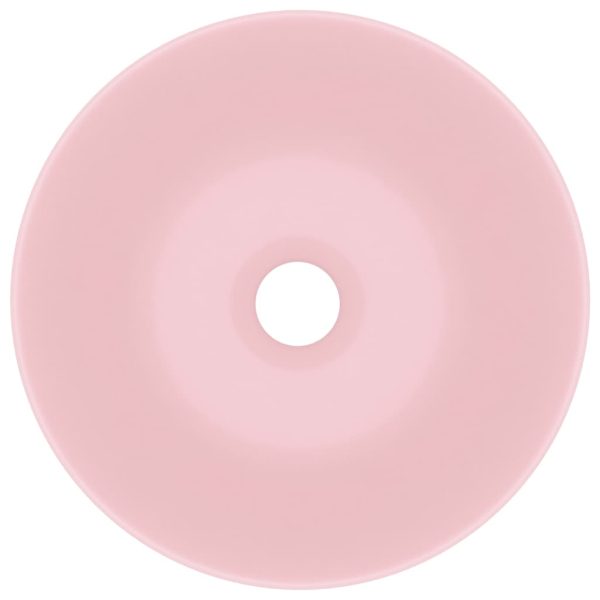 Lavandino Da Bagno In Ceramica Rosa Opaco Rotondo - Image 4