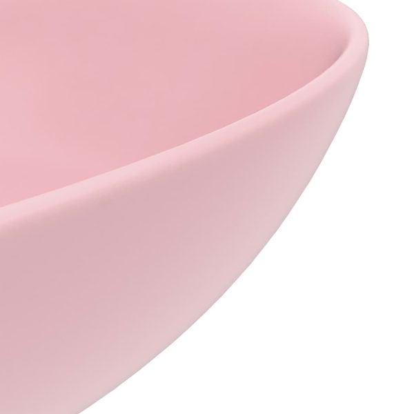 Lavandino Da Bagno In Ceramica Rosa Opaco Rotondo - Image 5