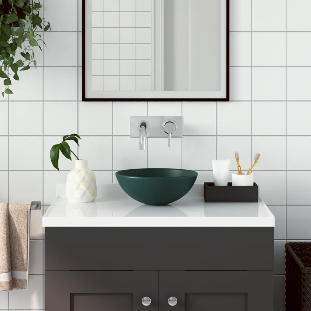 Lavandino Da Bagno In Ceramica Verde Scuro Rotondo
