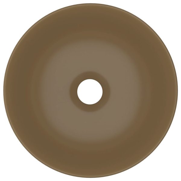 Lavandino Da Bagno In Ceramica Crema Opaco Rotondo - Image 4