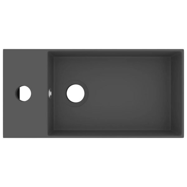 Lavandino Con Troppopieno In Ceramica Grigio Scuro - Image 3