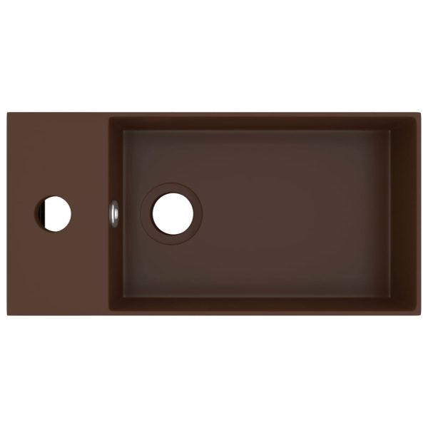 Lavandino Con Troppopieno In Ceramica Marrone Scuro - Image 3