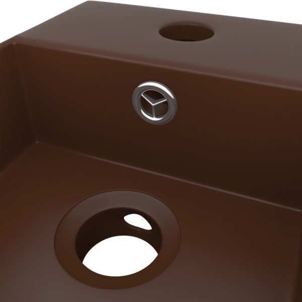 Lavandino Con Troppopieno In Ceramica Marrone Scuro - Image 5