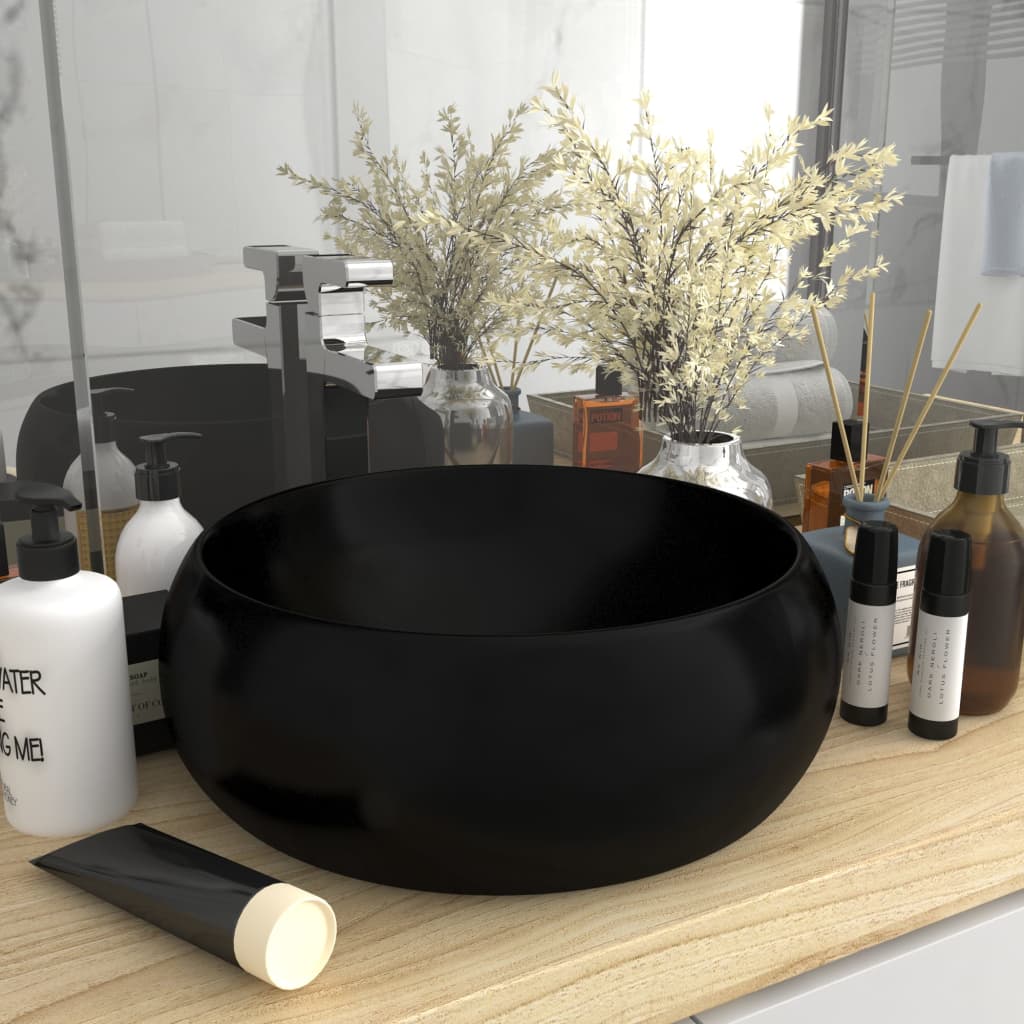 Lavandino Lusso Rotondo Nero Opaco 40x15 Cm In Ceramica